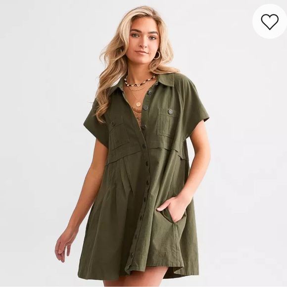 NWT Free People Ronnie Poplin Mini Dress - green - Picture 3 of 8